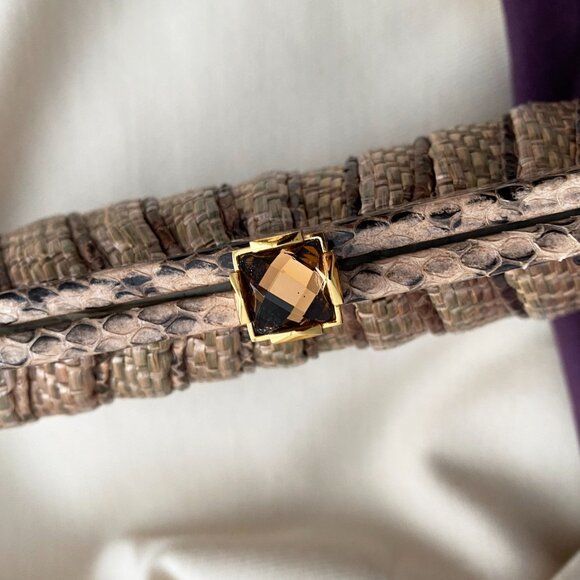 KOTUR Straw Evening Clutch w Snakeskin Trim - Picture 3 of 6